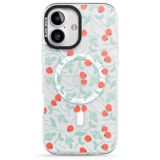 iPhone 16 Pro Max Red Berries Transparent Floral Black Impact Phone Case