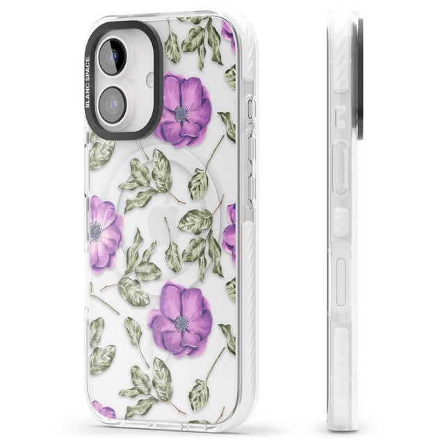 iPhone 16 Pro Max Purple Blossoms Transparent Floral Black Impact Phone Case