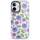 iPhone 16 Pro Max Purple Dahlias Transparent Floral Black Impact Phone Case