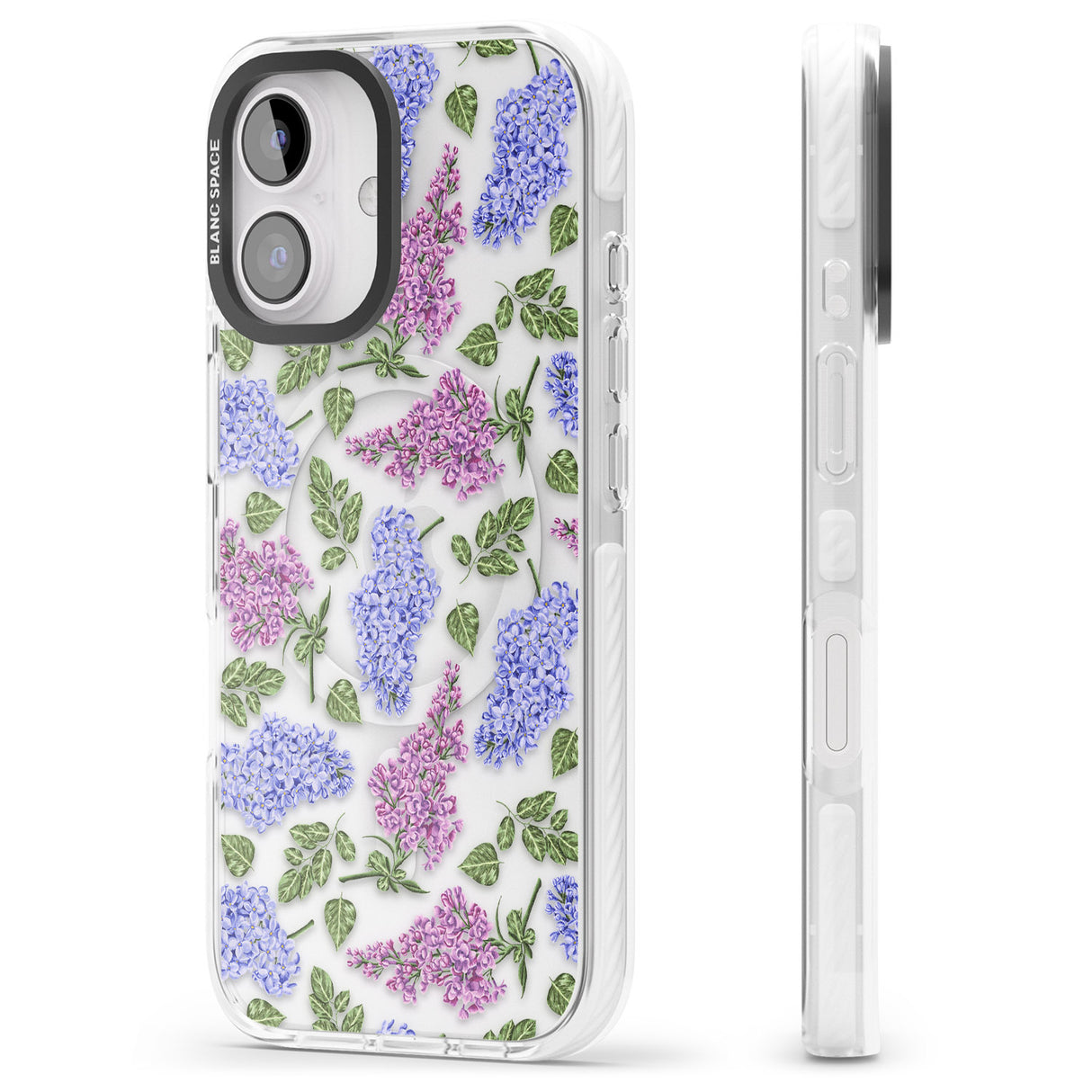 iPhone 16 Pro Max Purple Blossoms Transparent Floral Black Impact Phone Case