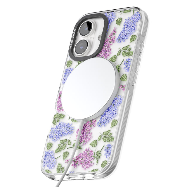 iPhone 16 Pro Max Purple Blossoms Transparent Floral Black Impact Phone Case