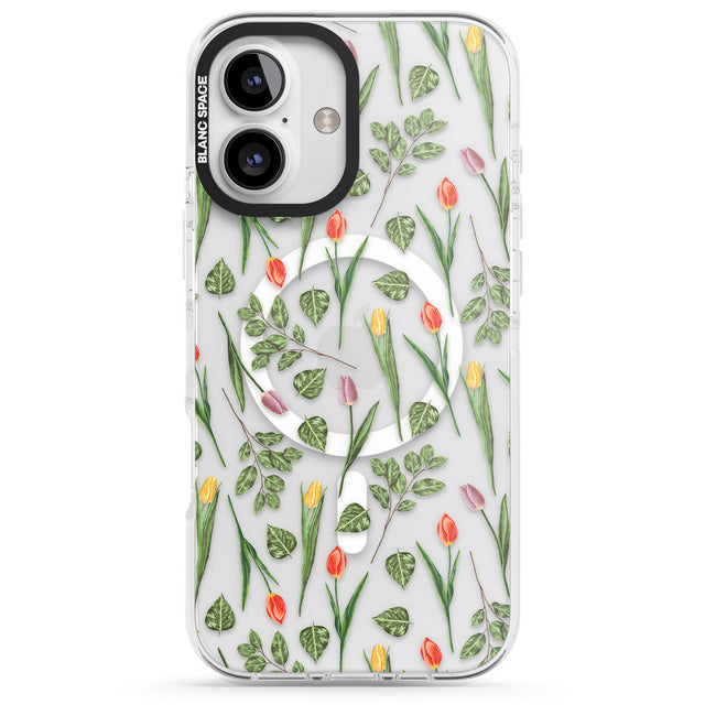 iPhone 16 Pro Max Spring Tulips Transparent Floral Black Impact Phone Case