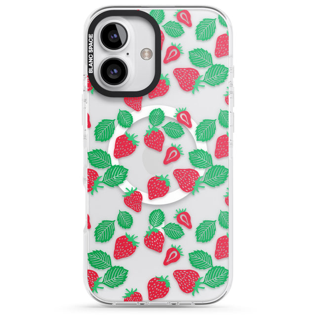 iPhone 16 Pro Max Strawberry Pattern Black Impact Phone Case