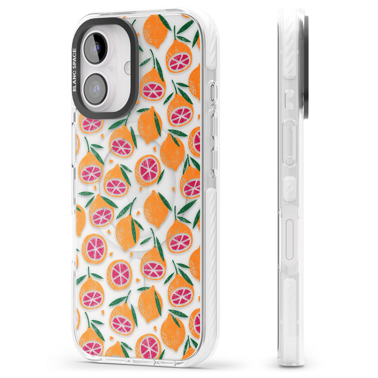 iPhone 16 Pro Max Blood Orange Fruit Pattern Transparent Black Impact Phone Case