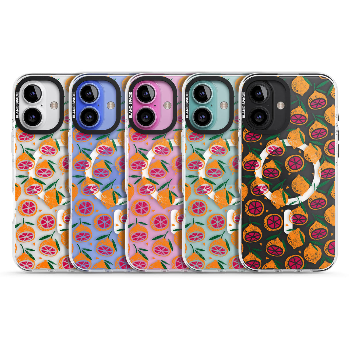 iPhone 16 Pro Max Blood Orange Fruit Pattern Transparent Black Impact Phone Case