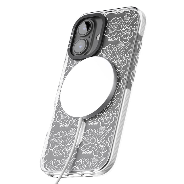 iPhone 16 Pro Max Funky Floral Patterns White on Clear Black Impact Phone Case