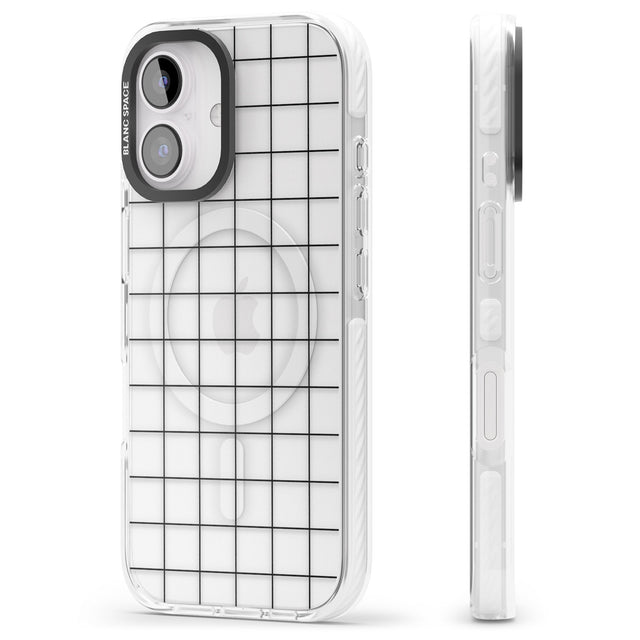 iPhone 16 Pro Max Simplistic Large Grid Pattern Black (Transparent) Black Impact Phone Case