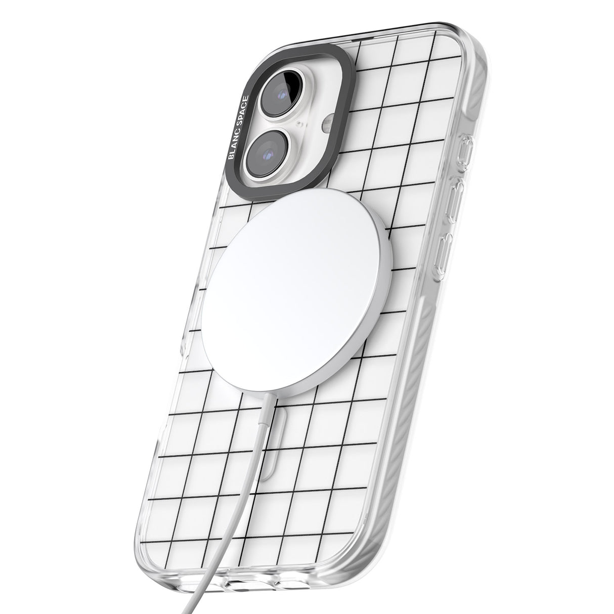 iPhone 16 Pro Max Simplistic Large Grid Pattern Black (Transparent) Black Impact Phone Case