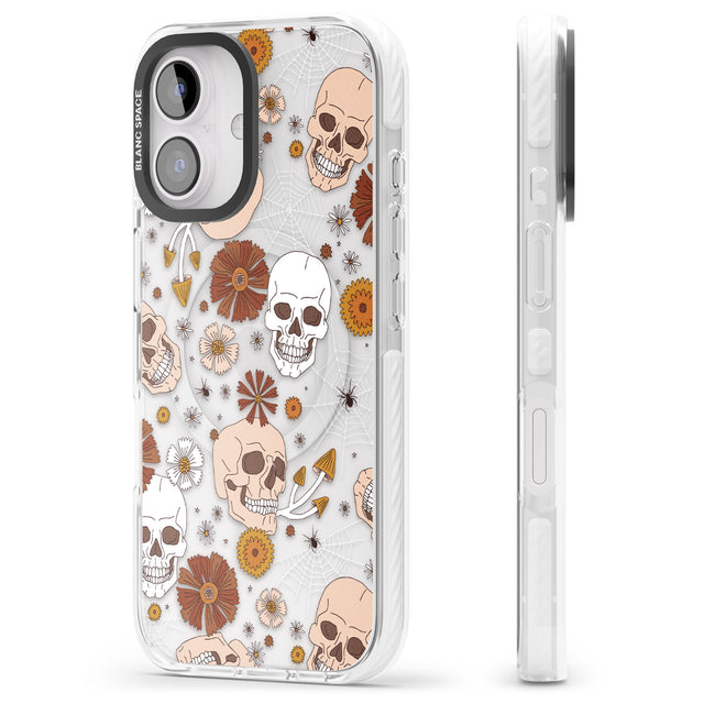 iPhone 16 Pro Max Halloween Skulls and Flowers Black Impact Phone Case