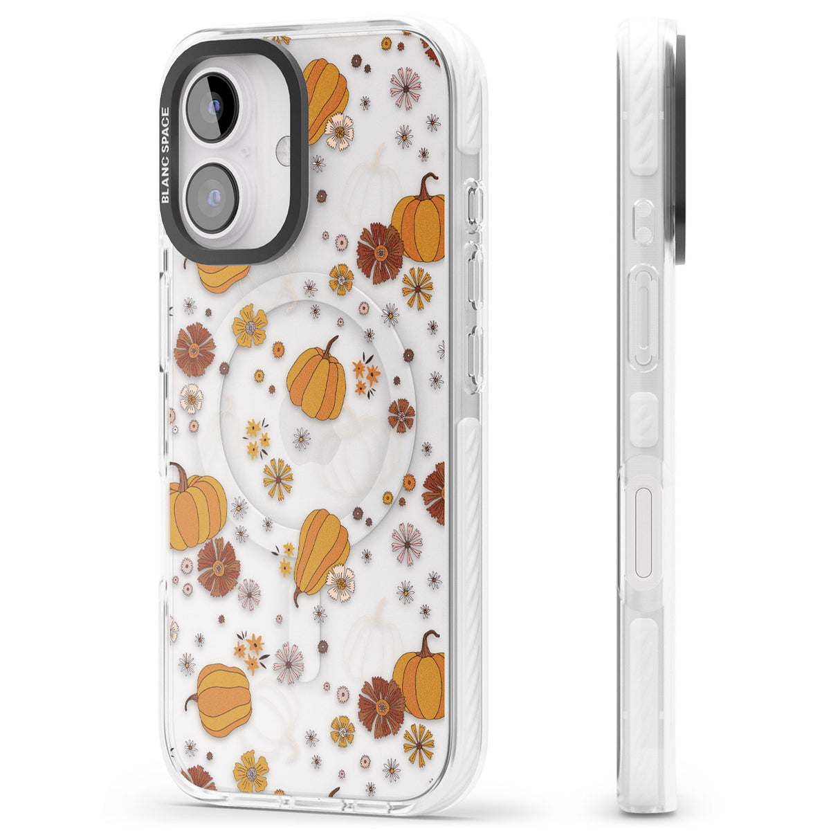 iPhone 16 Pro Max Halloween Pumpkins and Flowers Black Impact Phone Case