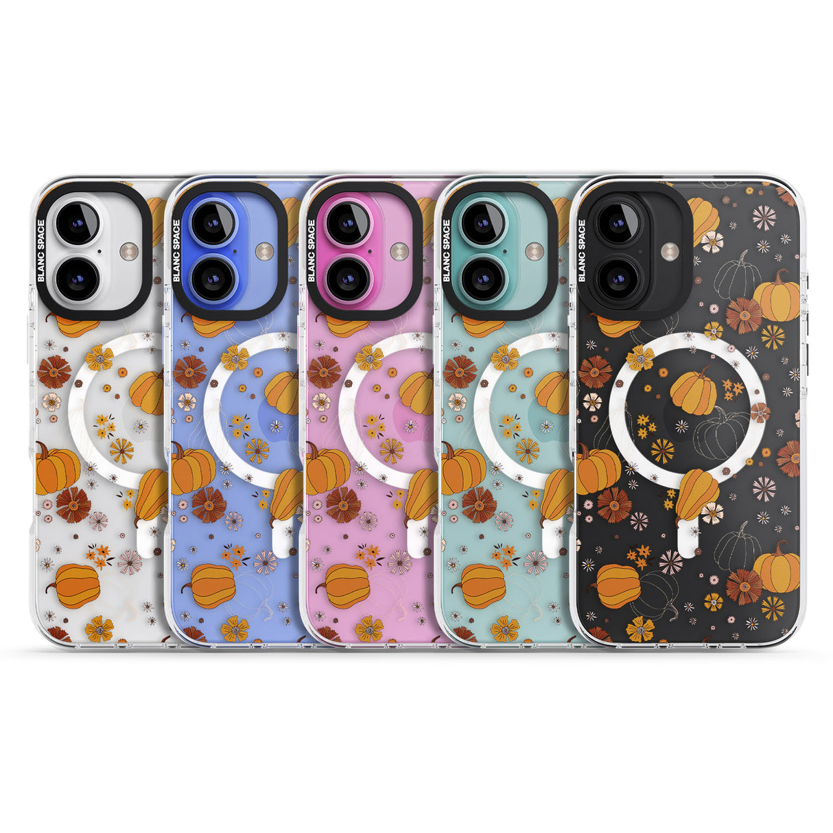 iPhone 16 Pro Max Halloween Pumpkins and Flowers Black Impact Phone Case