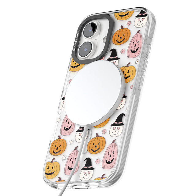 Witches and Pumpkins Pattern Impact Magsafe Phone Case for iPhone 16, iPhone 16 Plus