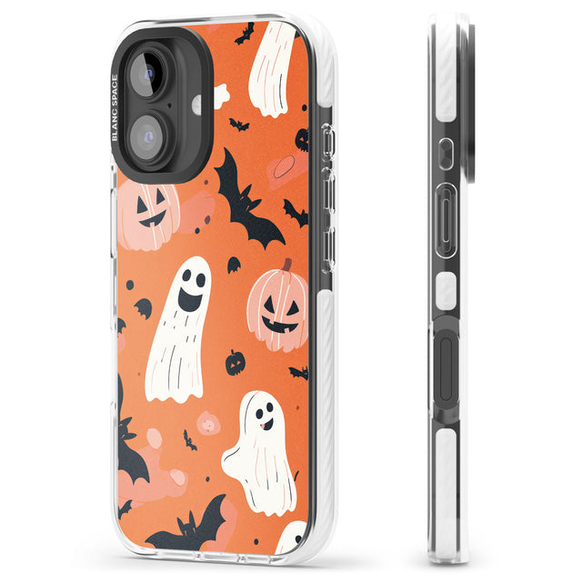 Orange Halloween Pattern Impact Magsafe Phone Case for iPhone 16, iPhone 16 Plus