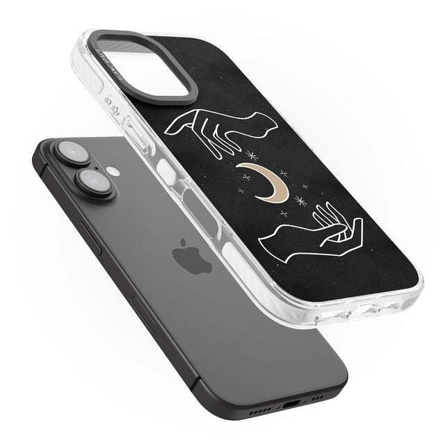 iPhone 16 Pro Max Hands Surrounding Moon Black Impact Phone Case