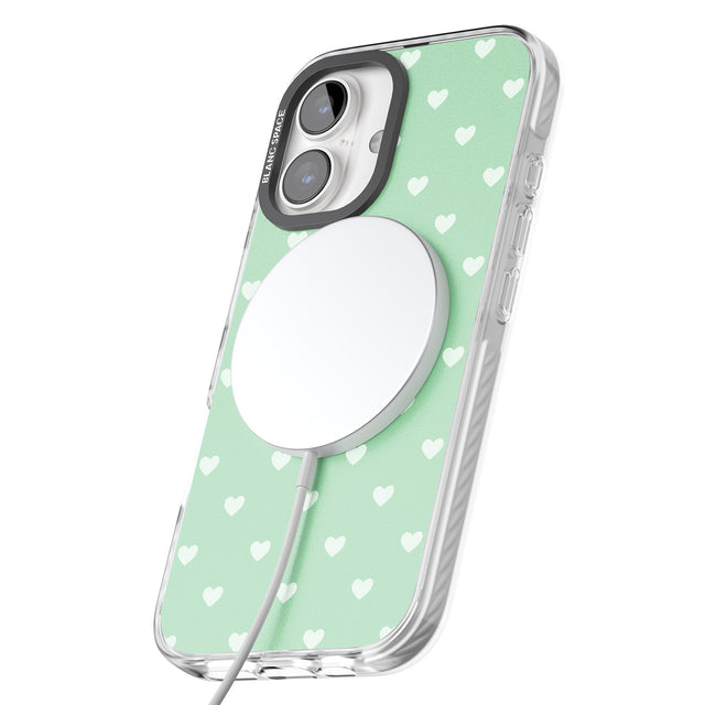 iPhone 16 Pro Max Small Heart Pattern: Green Black Impact Phone Case