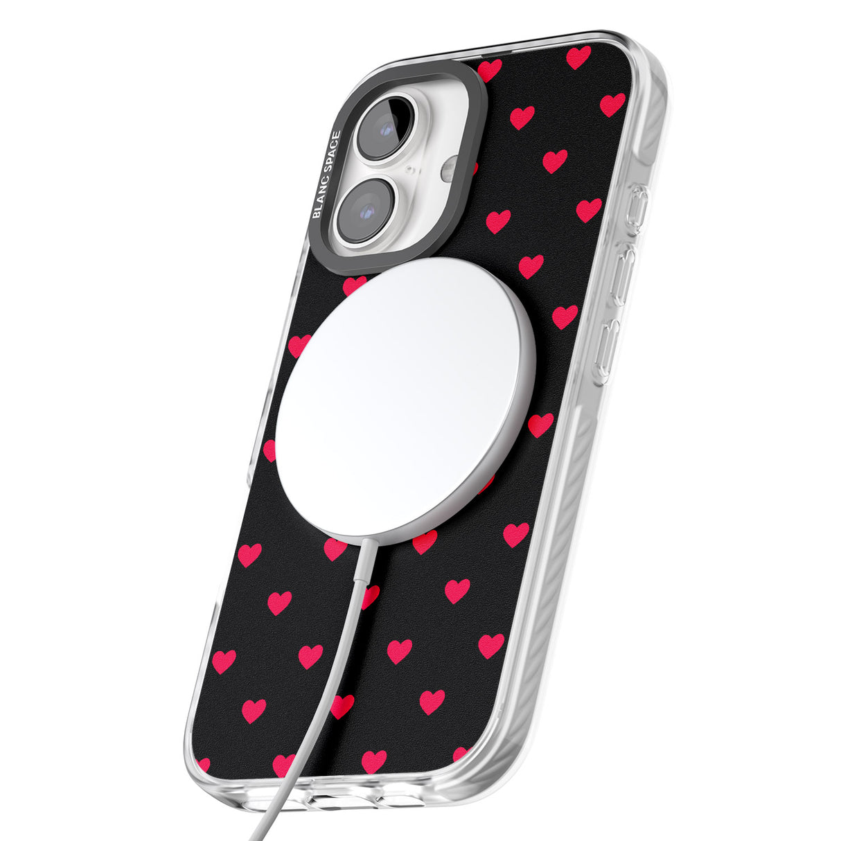 iPhone 16 Pro Max Small Heart Pattern: Red & Black Impact Phone Case