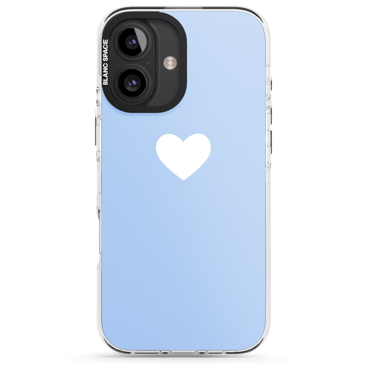 iPhone 16 Pro Max Single Heart Design: White & Baby Blue Black Impact Phone Case