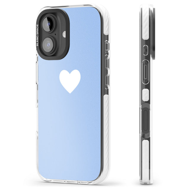 iPhone 16 Pro Max Single Heart Design: White & Baby Blue Black Impact Phone Case