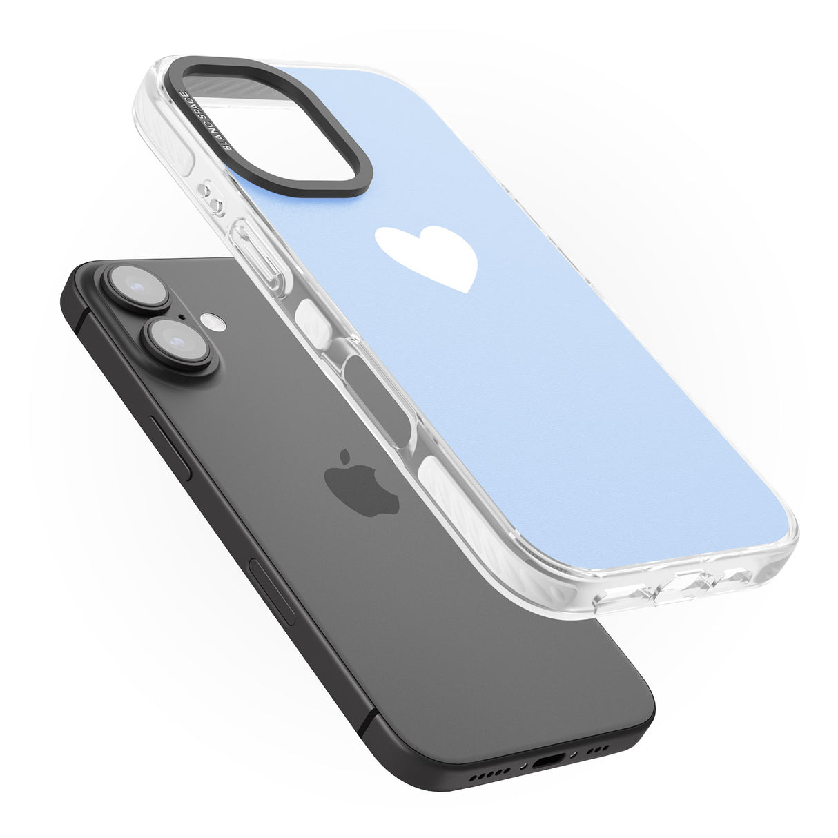 iPhone 16 Pro Max Single Heart Design: White & Baby Blue Black Impact Phone Case