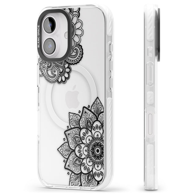 iPhone 16 Pro Max Black Henna Florals Black Impact Phone Case