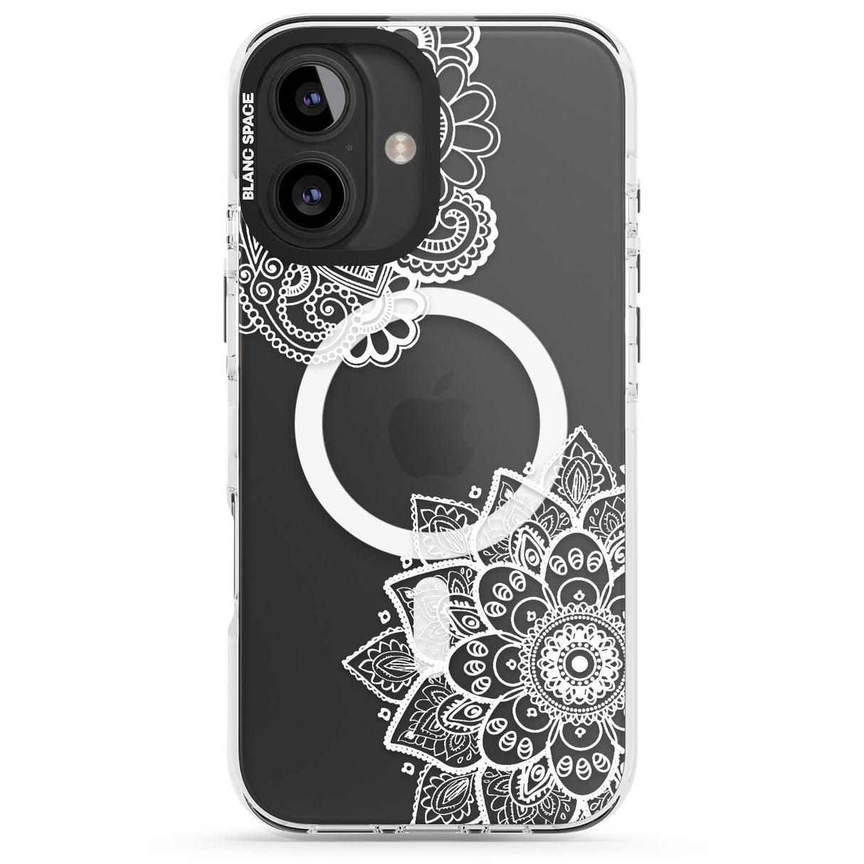 iPhone 16 Pro Max White Henna Florals Black Impact Phone Case