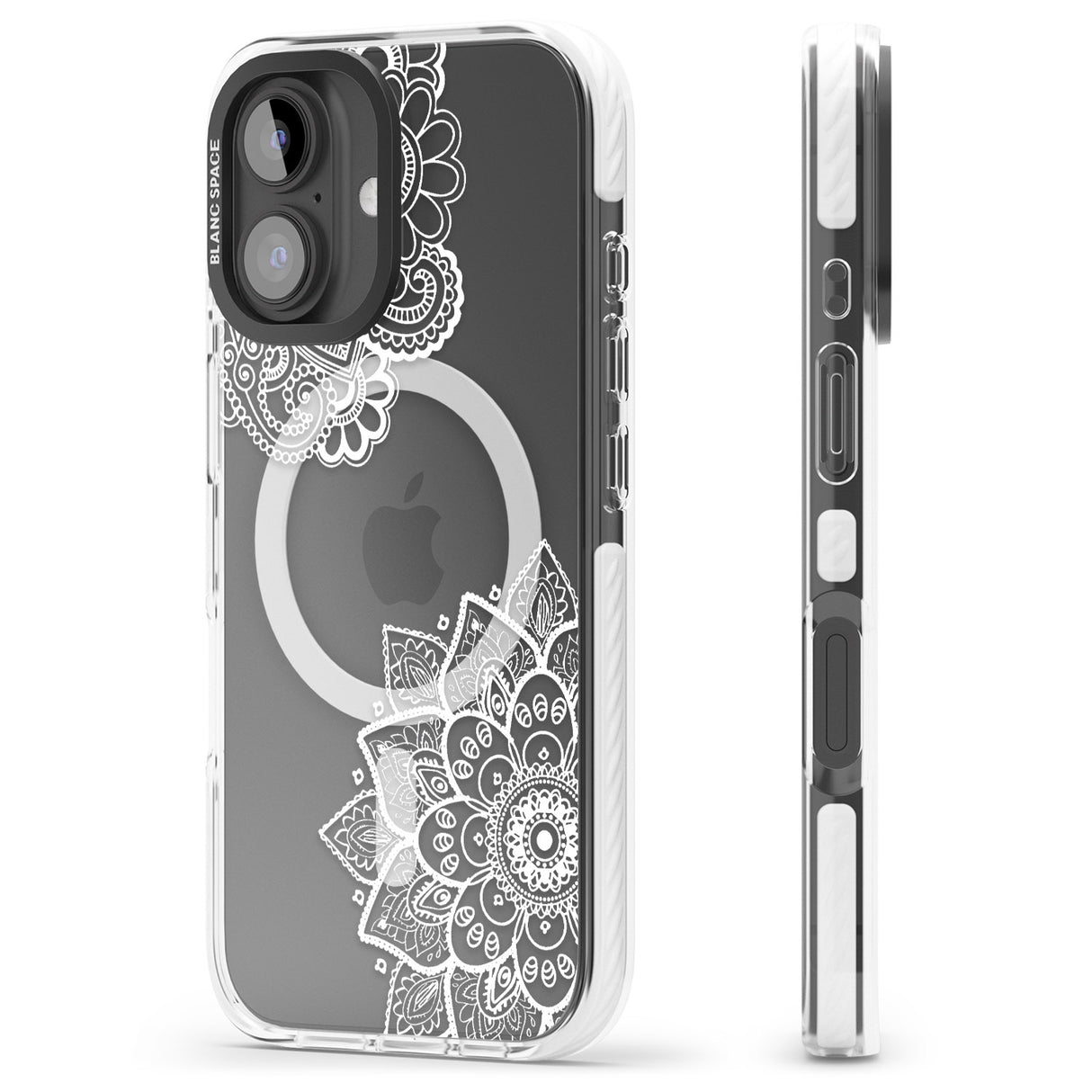 iPhone 16 Pro Max White Henna Florals Black Impact Phone Case