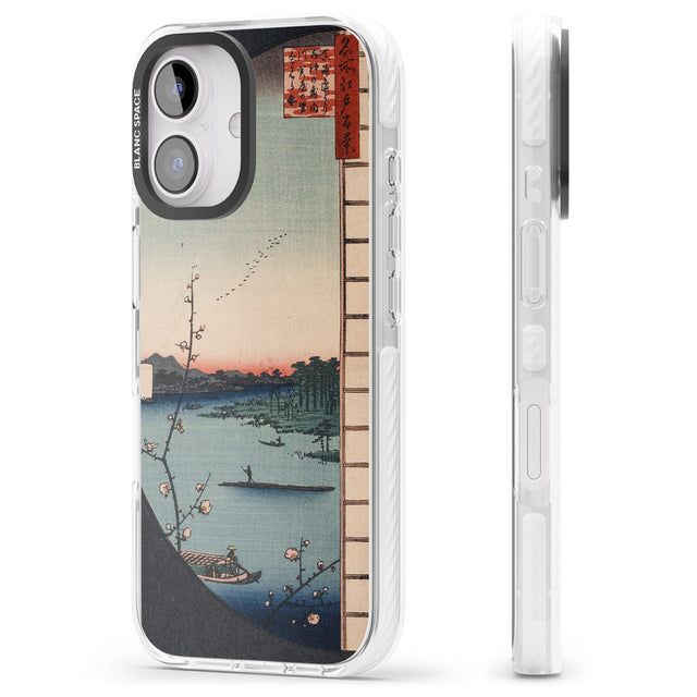 iPhone 16 Pro Max Vintage Japanese Illustrations Lake At Sunset Black Impact Phone Case