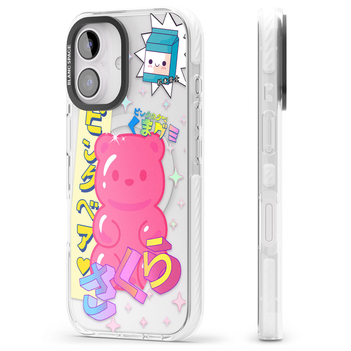 iPhone 16 Pro Max Kawaii Pink Bear Collage Clear Impact Phone Case + Magsafe