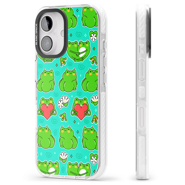 iPhone 16 Pro Max Frog Booty Kawaii Pattern Black Impact Phone Case