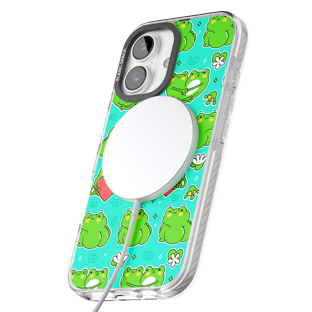 iPhone 16 Pro Max Frog Booty Kawaii Pattern Black Impact Phone Case