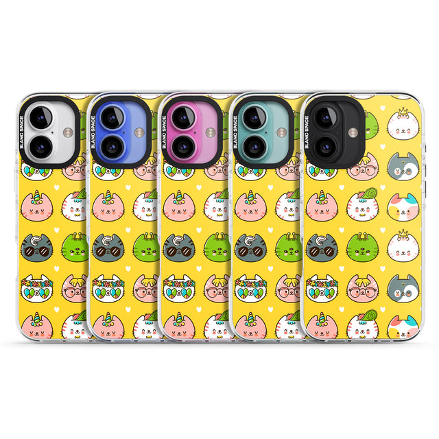 iPhone 16 Pro Max Mythical Cats Kawaii Pattern Black Impact Phone Case