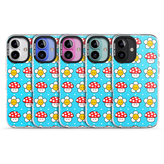 iPhone 16 Pro Max Shroom Bunnies Kawaii Pattern Black Impact Phone Case