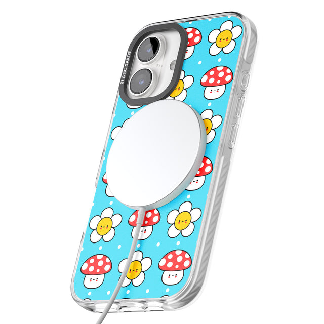 iPhone 16 Pro Max Shroom Bunnies Kawaii Pattern Black Impact Phone Case