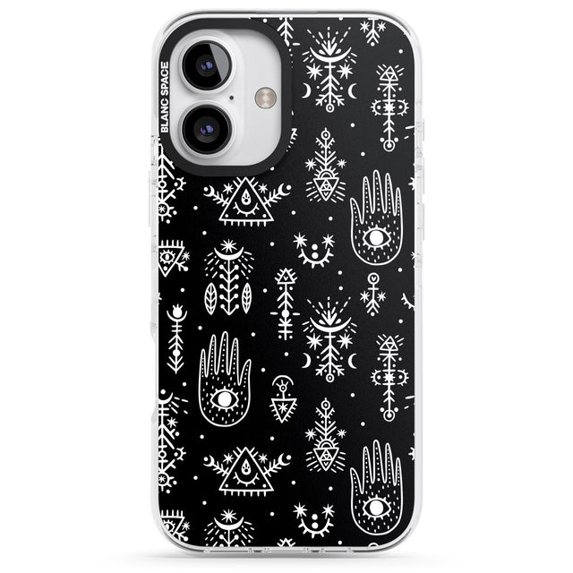 iPhone 16 Pro Max Tribal Palms - White on Black Black Impact Phone Case