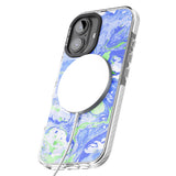 iPhone 16 Pro Max Dark Blue & Green Marbled Paper Pattern Black Impact Phone Case