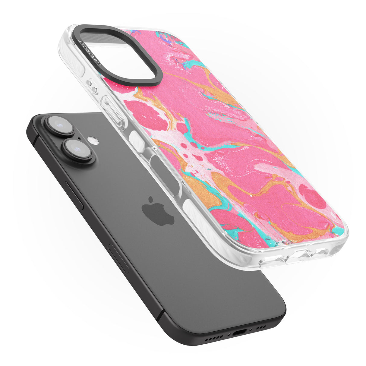 iPhone 16 Pro Max Pink, Orange & Turquoise Marbled Paper Pattern Black Impact Phone Case