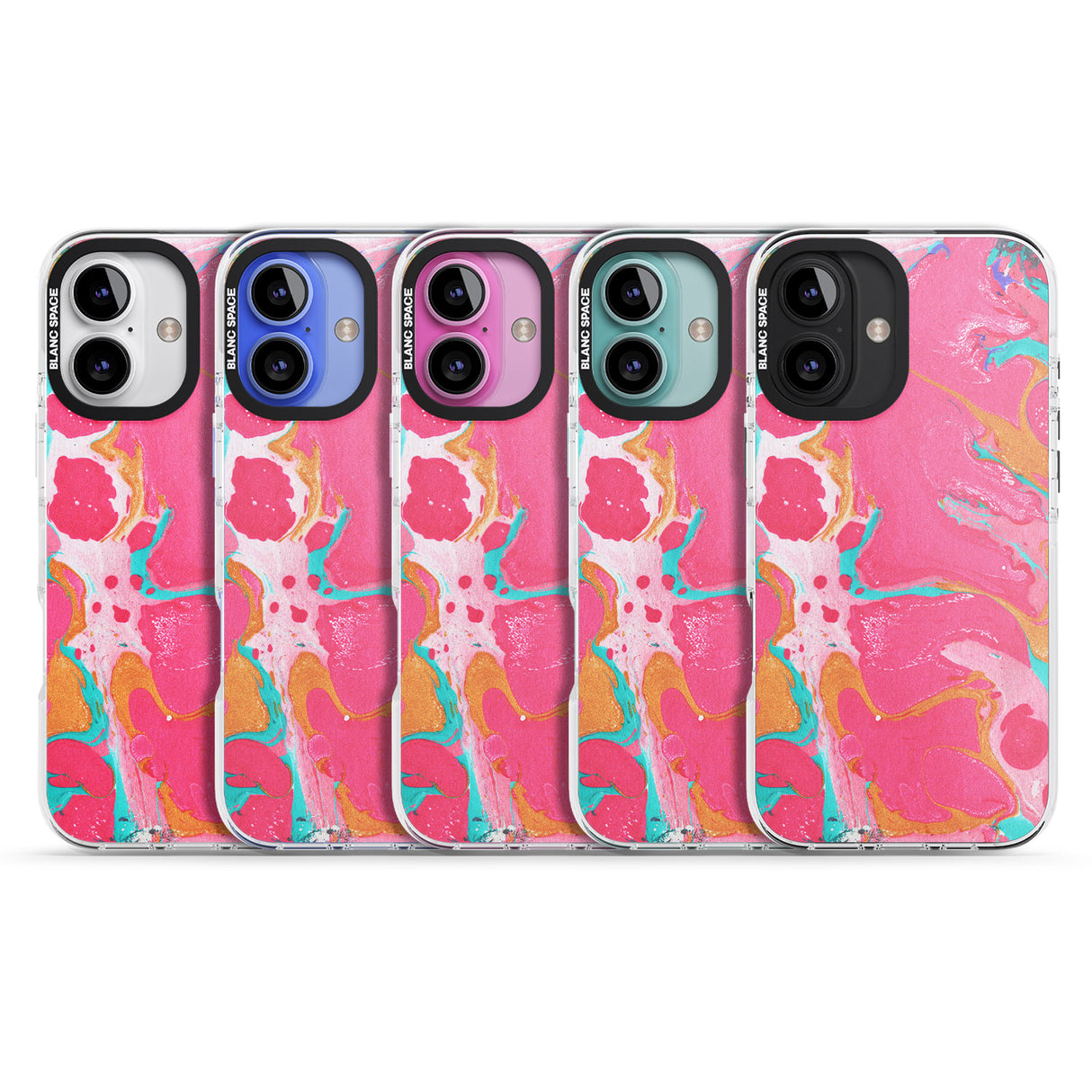 iPhone 16 Pro Max Pink, Orange & Turquoise Marbled Paper Pattern Black Impact Phone Case