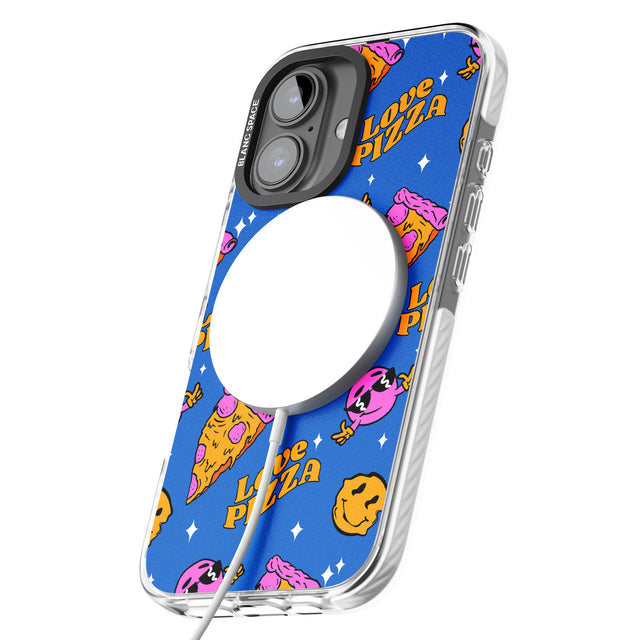 iPhone 16 Pro Max Psychedelic Love Pizza Pattern Black Impact Phone Case