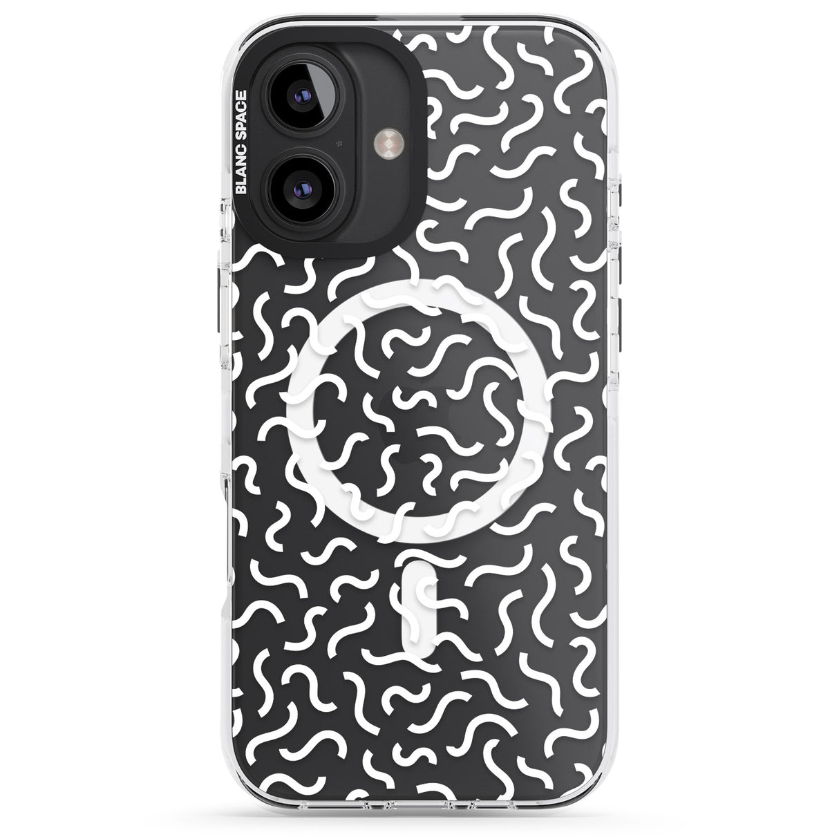 iPhone 16 Pro Max White Wavy Squiggles Memphis Retro Pattern Design Black Impact Phone Case