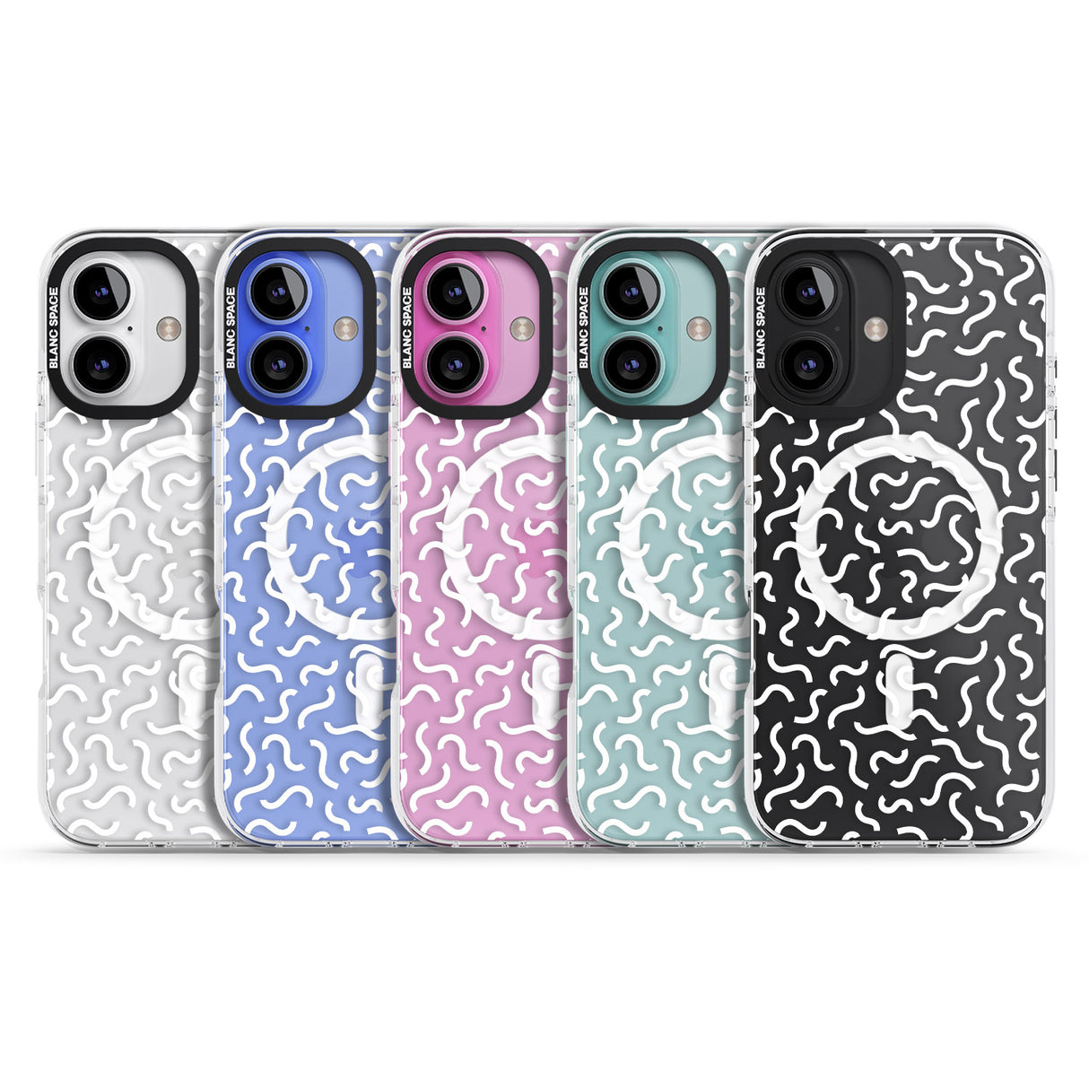 iPhone 16 Pro Max White Wavy Squiggles Memphis Retro Pattern Design Black Impact Phone Case