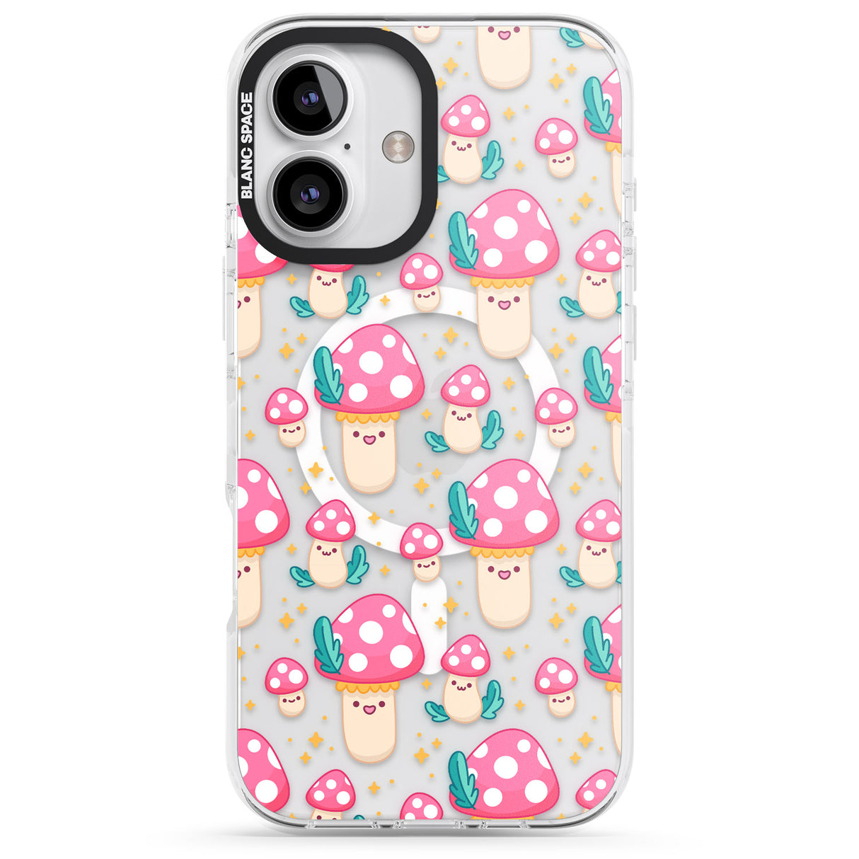 iPhone 16 Pro Max Cute Mushrooms Pattern Black Impact Phone Case