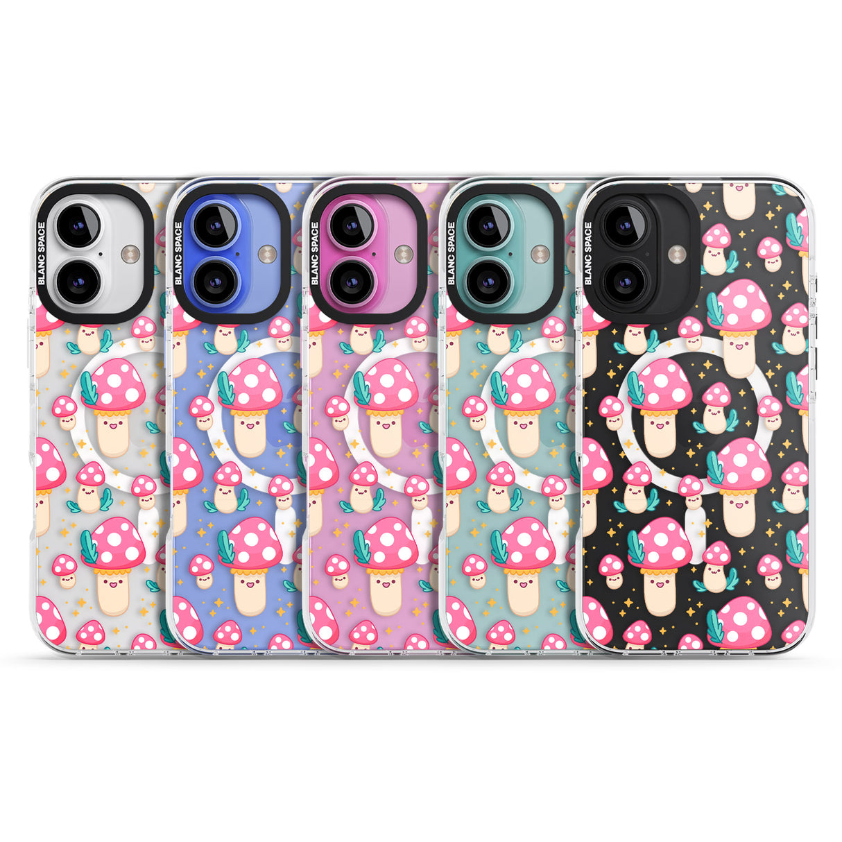 iPhone 16 Pro Max Cute Mushrooms Pattern Black Impact Phone Case