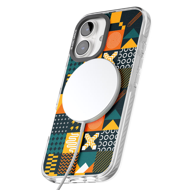 iPhone 16 Pro Max Funky Geometric Patterns: Orange & Dark Green Black Impact Phone Case