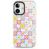 iPhone 16 Pro Max Daisy Squares Pattern Black Impact Phone Case