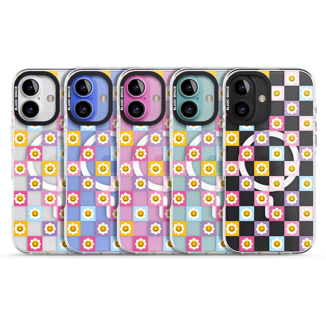 iPhone 16 Pro Max Daisy Squares Pattern Black Impact Phone Case