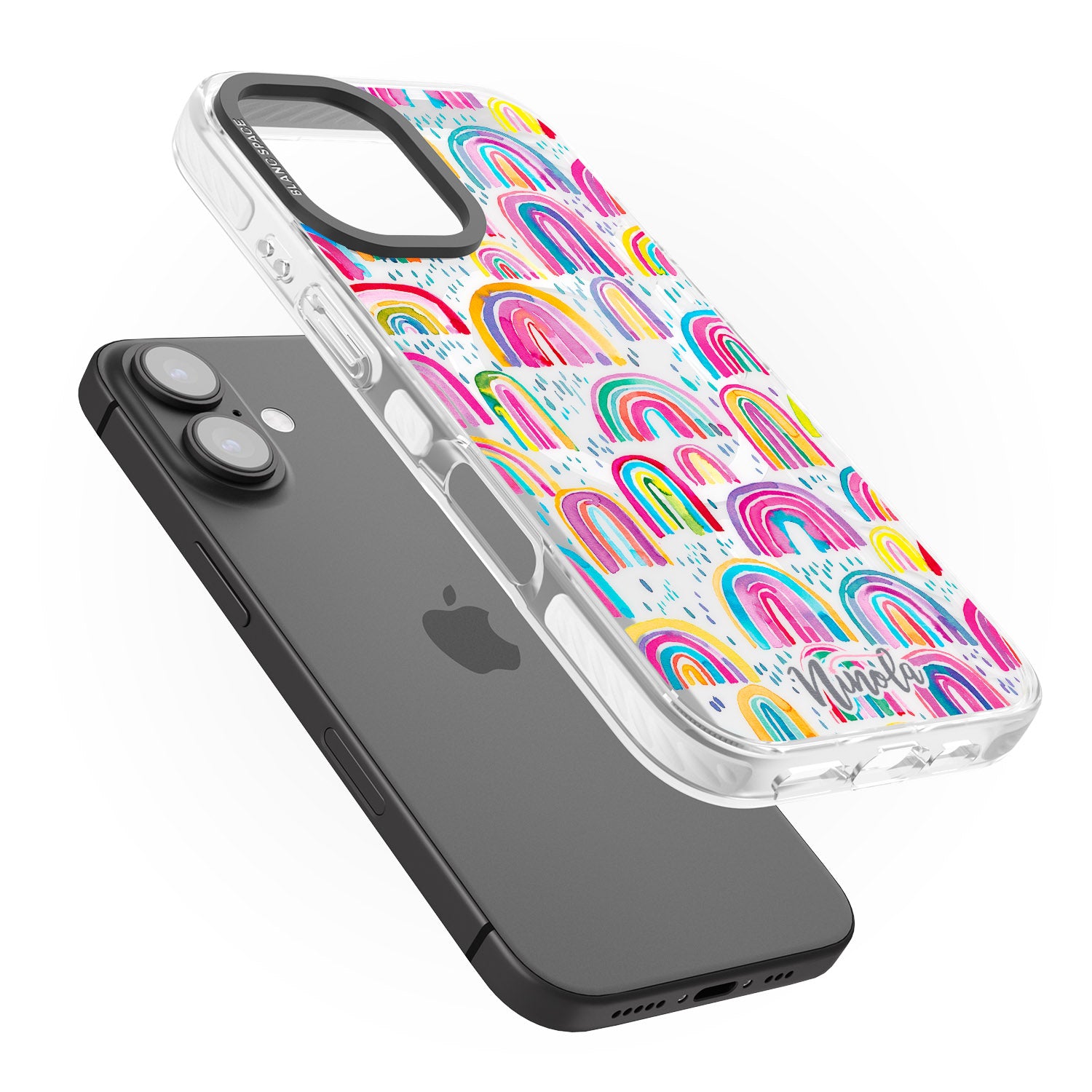 iPhone 16 Pro Max Cute Watercolor Rainbows Black Impact Phone Case