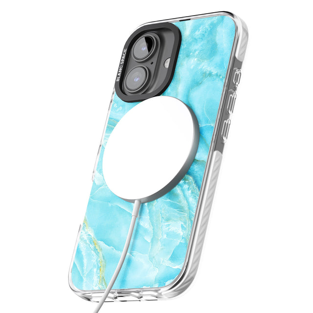 iPhone 16 Pro Max Bright Blue Onyx Marble Black Impact Phone Case