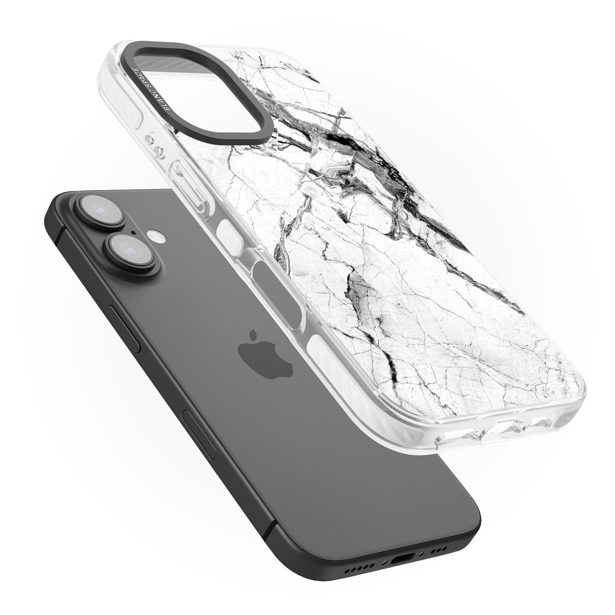 iPhone 16 Pro Max Black & White Stormy Marble Black Impact Phone Case