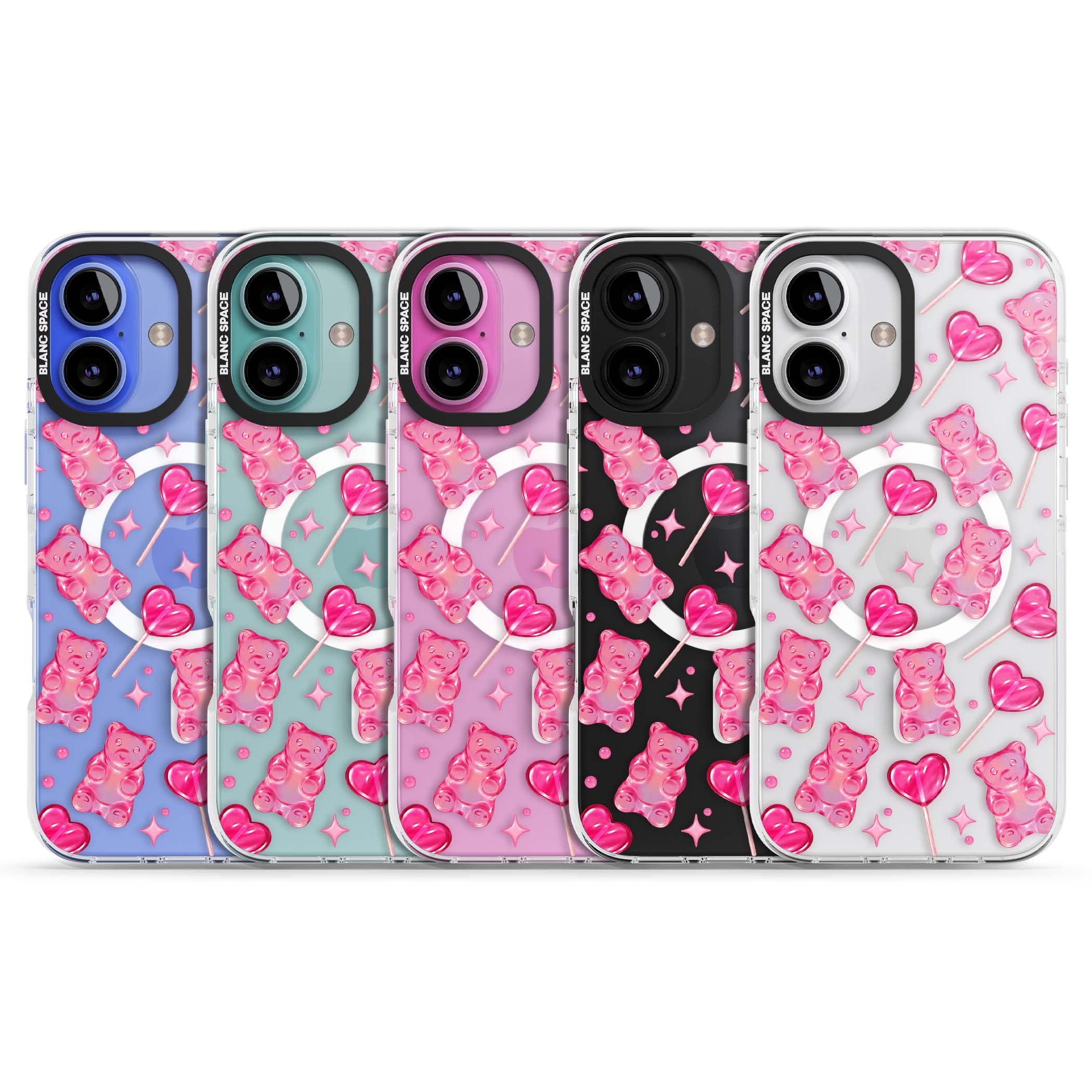 Pink Sugar pinkcore iPhone case featuring pink gummy bears, heart-shaped lollipops and sparkle stars | Impact Magsafe case for iPhone 16, iPhone 16 Plus