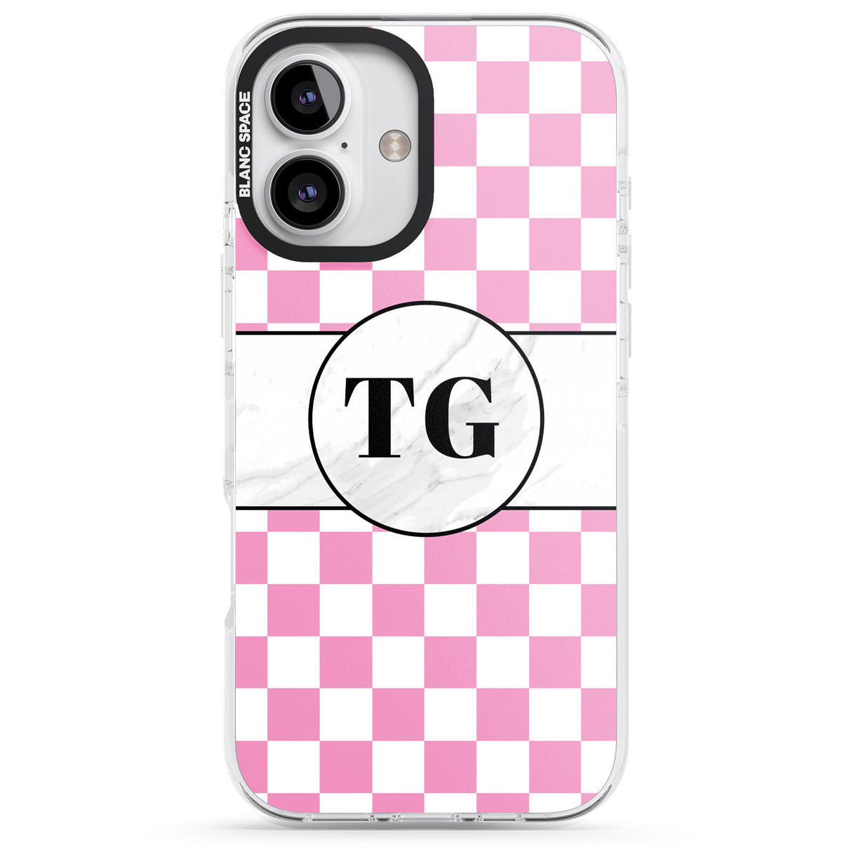 iPhone 16 Pro Max Personalised Monogrammed Pink Check Black Impact Phone Case